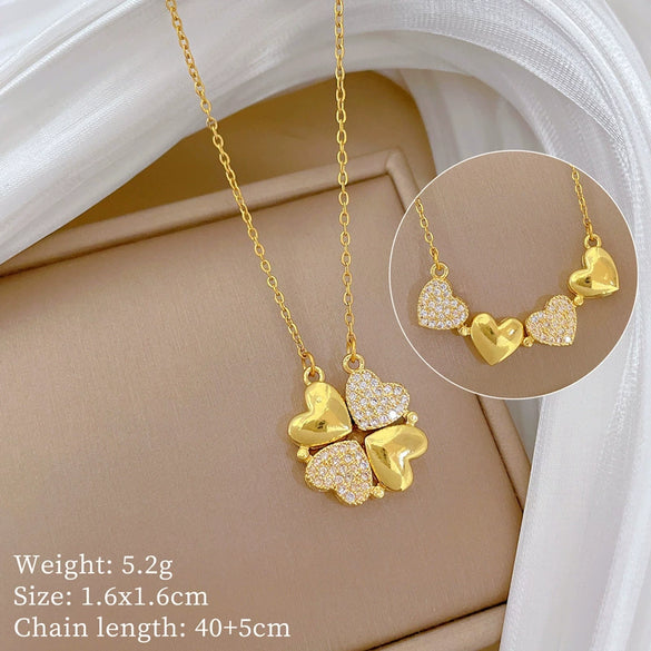 Necklace Stainless Steel Copper Heart Fourleaf Flower Animal Zodiac Cartoon Style