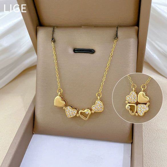Necklace Stainless Steel Copper Heart Fourleaf Flower Animal Zodiac Cartoon Style