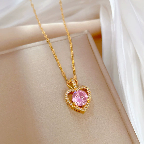 Necklace Stainless Steel Copper Heart Geometric Microencrusted Diamond Electroplated For Women