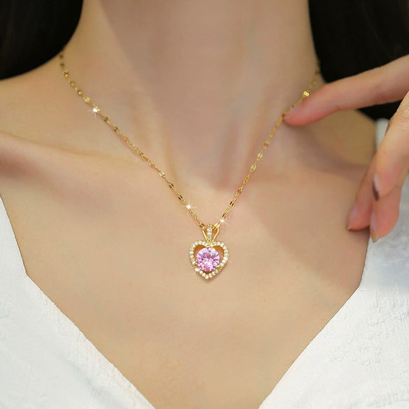 Necklace Stainless Steel Copper Heart Geometric Microencrusted Diamond Electroplated For Women