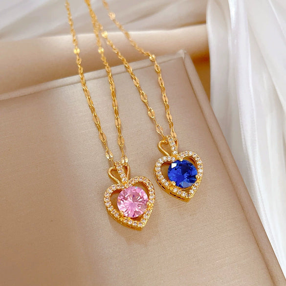 Necklace Stainless Steel Copper Heart Geometric Microencrusted Diamond Electroplated For Women