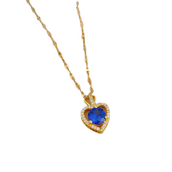 Necklace Stainless Steel Copper Heart Geometric Microencrusted Diamond Electroplated For Women