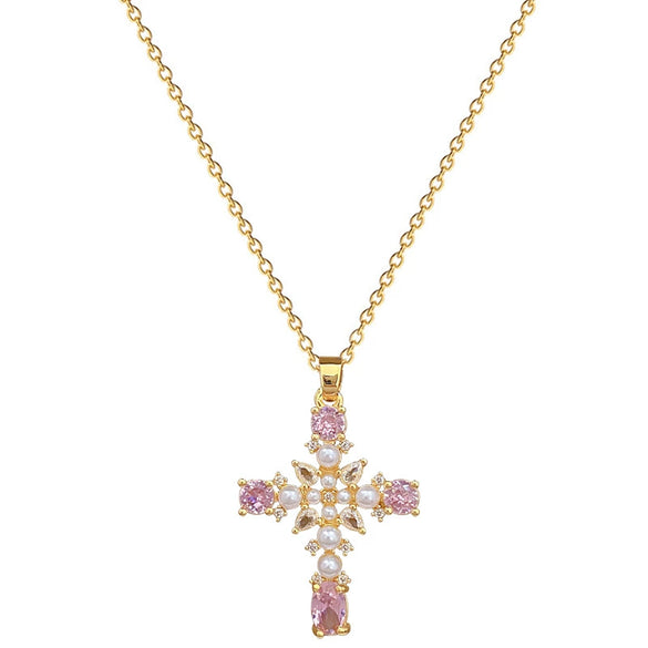 Necklace Stainless Steel Copper Pearl Cross Geometric Style