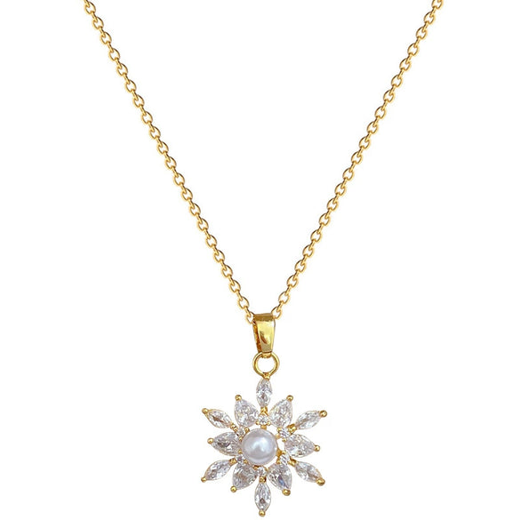 Necklace Stainless Steel Copper Pearl Flower Zircon Geometric Light Luxury Elegant Gorgeous Unisex