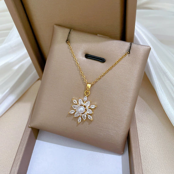 Necklace Stainless Steel Copper Pearl Flower Zircon Geometric Light Luxury Elegant Gorgeous Unisex