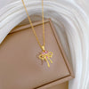 Necklace Stainless Steel Copper Pink Bow Geometric Full Diamond Light Luxury Elegant Gorgeous Unisex