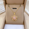 Necklace Stainless Steel Copper Pink Fivepetal Flower Animal Zodiac Electroplating Unisex