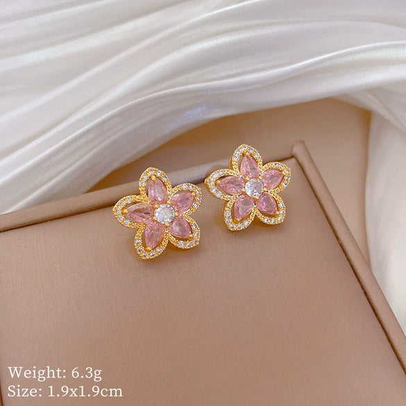 Necklace Stainless Steel Copper Pink Fivepetal Flower Animal Zodiac Electroplating Unisex