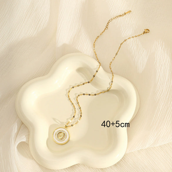 Necklace Stainless Steel Copper Plated Real Gold Mixed Gemstone Setting Cartoon Characters Geometric Style For Women