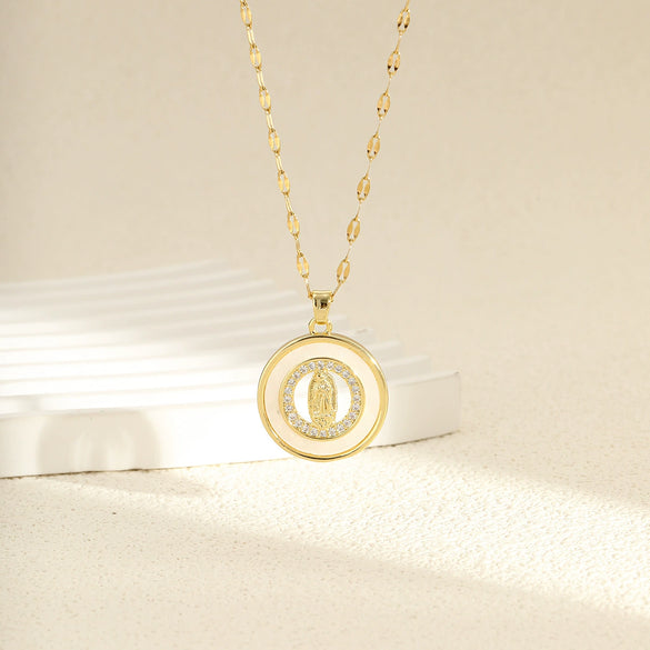 Necklace Stainless Steel Copper Plated Real Gold Mixed Gemstone Setting Cartoon Characters Geometric Style For Women