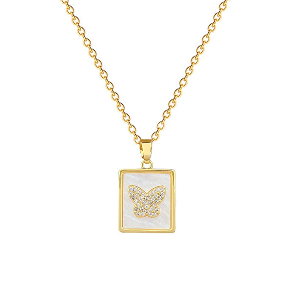 Necklace Stainless Steel Copper Square Shell Butterfly Geometric Cartoon Minimalist Unisex