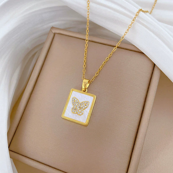 Necklace Stainless Steel Copper Square Shell Butterfly Geometric Cartoon Minimalist Unisex