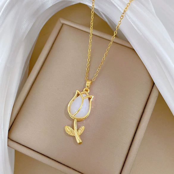 Necklace Stainless Steel Copper White Tulip Animal Zodiac Light Luxury Elegant Gorgeous Unisex