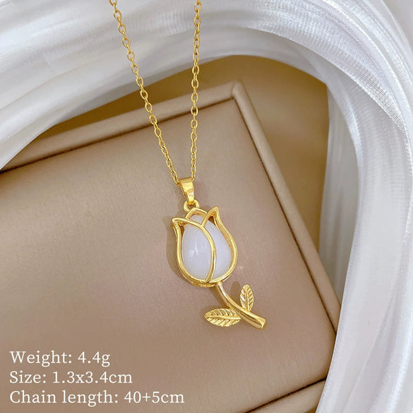Necklace Stainless Steel Copper White Tulip Animal Zodiac Light Luxury Elegant Gorgeous Unisex