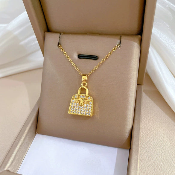 Necklace Stainless Steel Copper Zircon Geometric Light Luxury Elegant Gorgeous Allmatch Clavicle Chain For Women