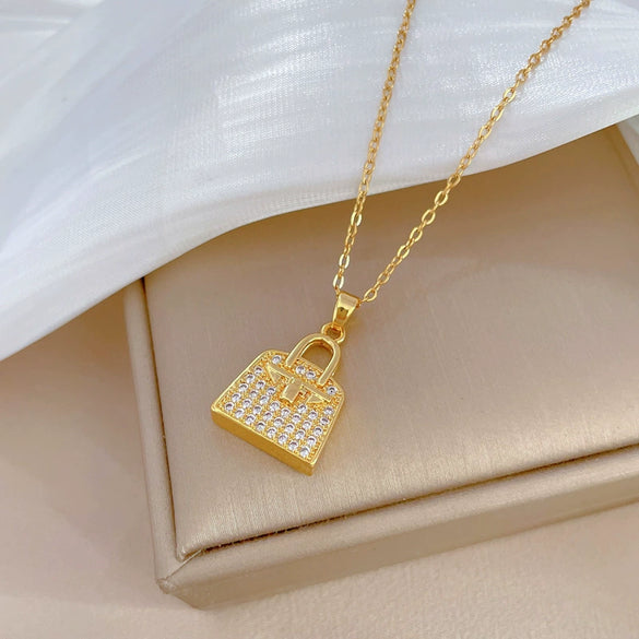 Necklace Stainless Steel Copper Zircon Geometric Light Luxury Elegant Gorgeous Allmatch Clavicle Chain For Women