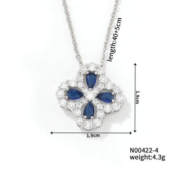 Necklace Stainless Steel Copper Zircon Twisted Chain Fourleaf Clover Leaves Diamond Style For Women