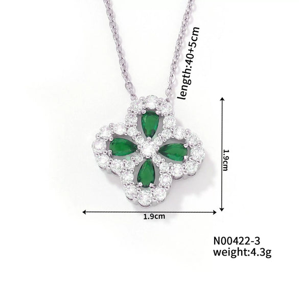 Necklace Stainless Steel Copper Zircon Twisted Chain Fourleaf Clover Leaves Diamond Style For Women