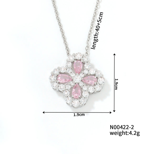 Necklace Stainless Steel Copper Zircon Twisted Chain Fourleaf Clover Leaves Diamond Style For Women