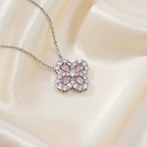 Necklace Stainless Steel Copper Zircon Twisted Chain Fourleaf Clover Leaves Diamond Style For Women