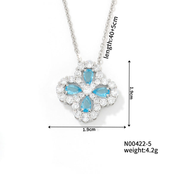 Necklace Stainless Steel Copper Zircon Twisted Chain Fourleaf Clover Leaves Diamond Style For Women