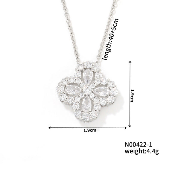 Necklace Stainless Steel Copper Zircon Twisted Chain Fourleaf Clover Leaves Diamond Style For Women