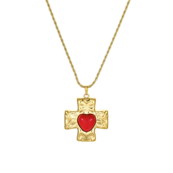 Necklace Stainless Steel Cross Diamond Electroplating Fashion Love Natural Stone Pendant