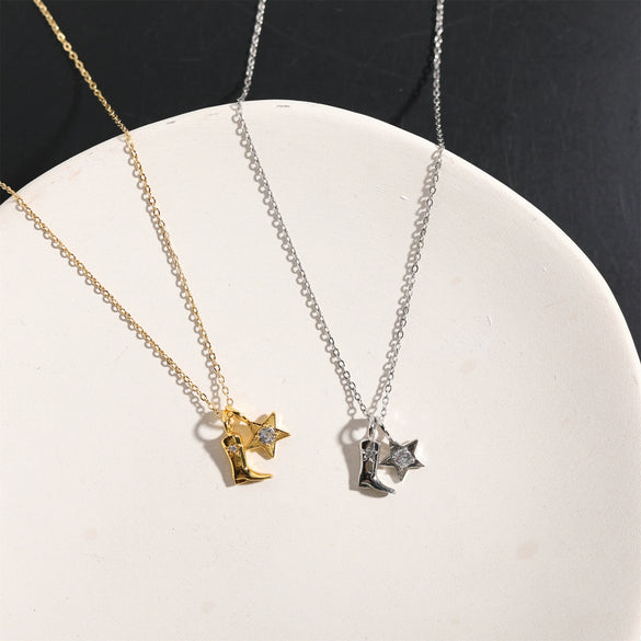 Necklace Stainless Steel Denim Boots Retro Geometric Real Gold Plated