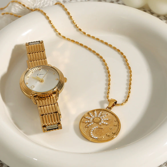 Necklace Stainless Steel Diamond Geometric Sun Moon Stars Pendant Jewelry Electroplating