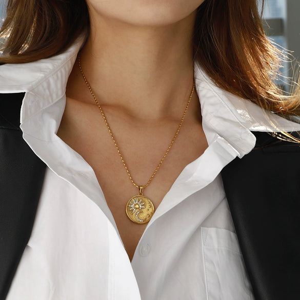 Necklace Stainless Steel Diamond Geometric Sun Moon Stars Pendant Jewelry Electroplating