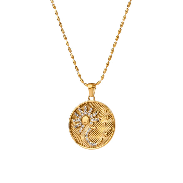 Necklace Stainless Steel Diamond Geometric Sun Moon Stars Pendant Jewelry Electroplating