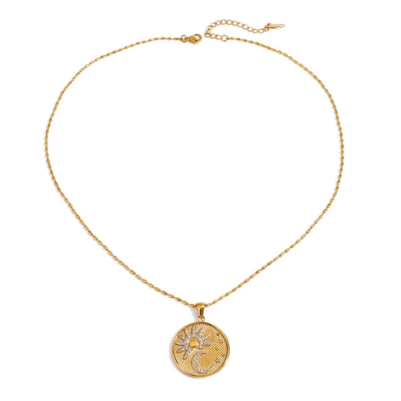 Necklace Stainless Steel Diamond Geometric Sun Moon Stars Pendant Jewelry Electroplating