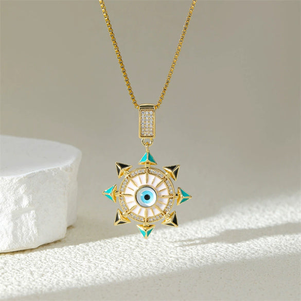 Necklace Stainless Steel Evil Eye Mixed Gemstone Inlay Gold Plated