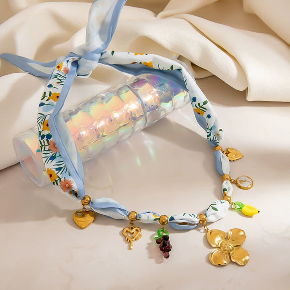 Necklace Stainless Steel Flower Fruit Pendant Electroplating Sweet Minimalist Style