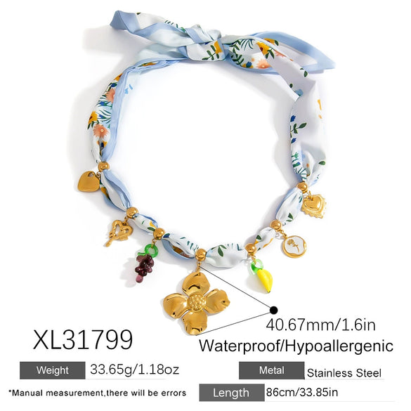 Necklace Stainless Steel Flower Fruit Pendant Electroplating Sweet Minimalist Style