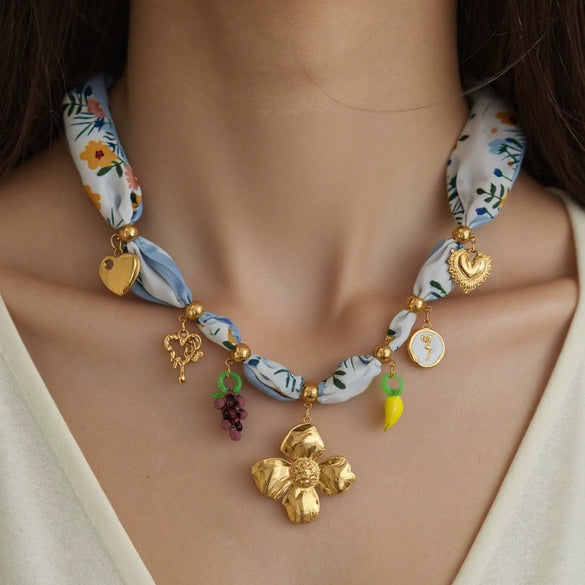 Necklace Stainless Steel Flower Fruit Pendant Electroplating Sweet Minimalist Style