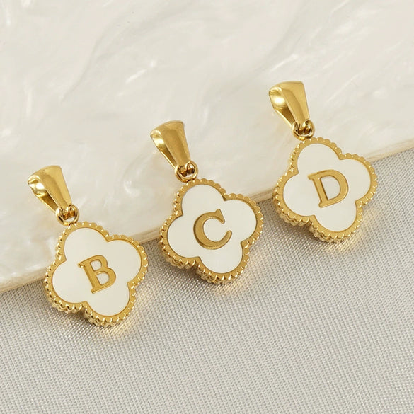Necklace Stainless Steel Four Leaf Clover Letter Pendant Electroplating Design