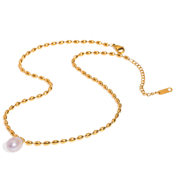 Necklace Stainless Steel Freshwater Pearl Geometric Titanium Steel Electroplating