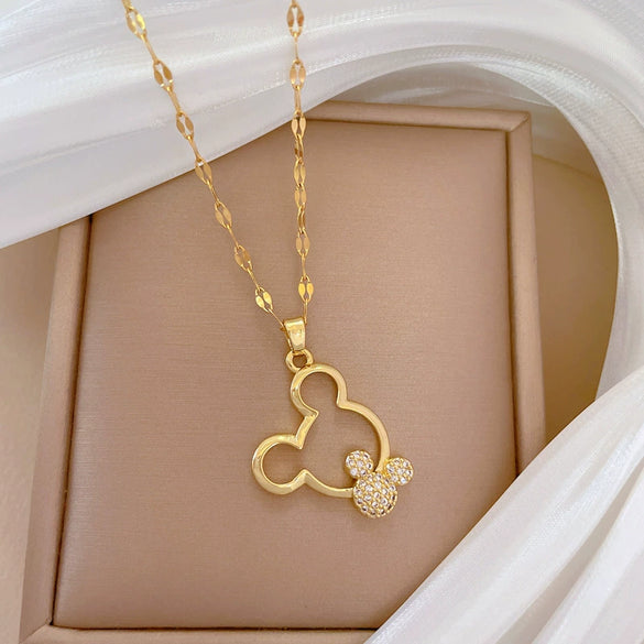 Necklace Stainless Steel Geometric Copper Mickey Hollow Full Diamond Light Luxury Elegant Gorgeous Unisex Allmatch Clavicle Chain