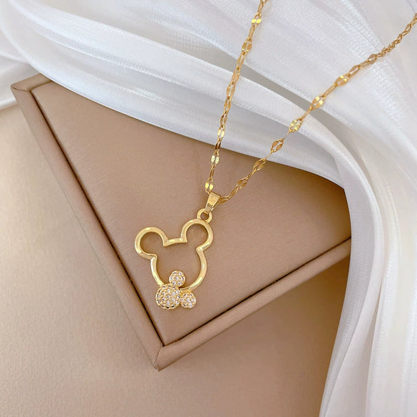 Necklace Stainless Steel Geometric Copper Mickey Hollow Full Diamond Light Luxury Elegant Gorgeous Unisex Allmatch Clavicle Chain