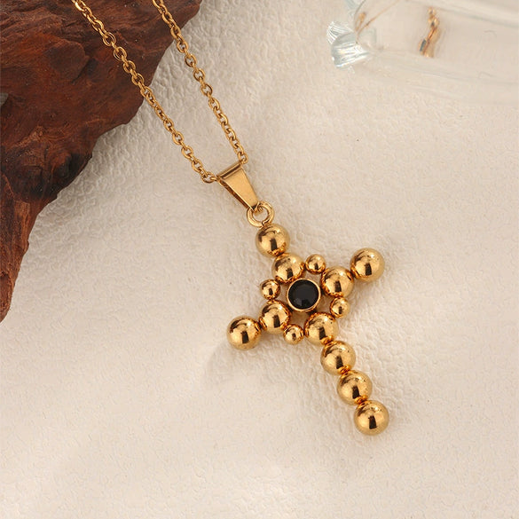 Necklace Stainless Steel Geometric Cross Rhinestones Electroplated O Chain Pendant