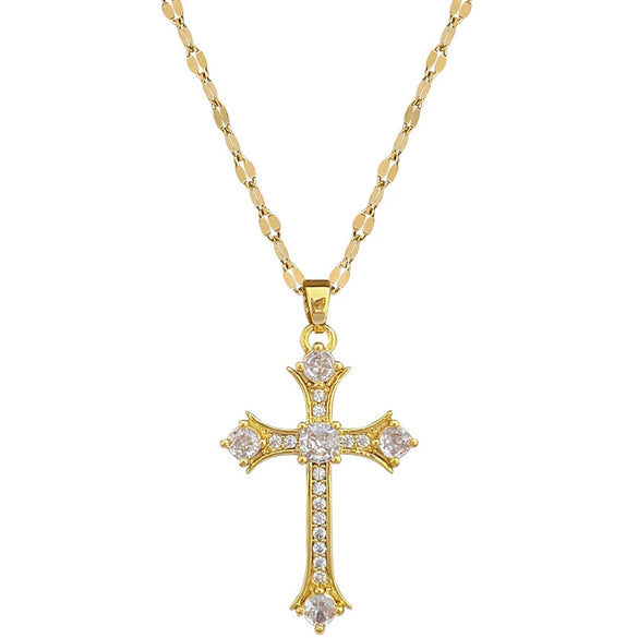 Necklace Stainless Steel Geometric Cross Zircon Pendant