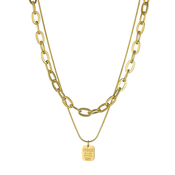 Necklace Stainless Steel Geometric Doublelayer Square Electroplating Mesh Clavicle Chain Sweater Chain