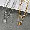 Necklace Stainless Steel Geometric Doublelayer Square Electroplating Mesh Clavicle Chain Sweater Chain