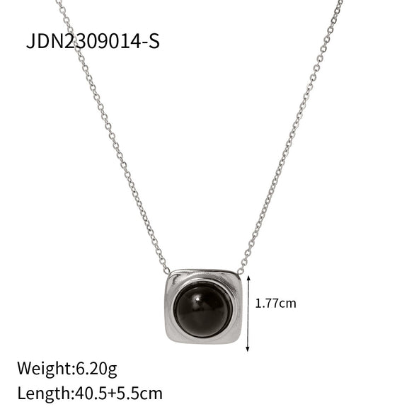 Necklace Stainless Steel Geometric Electroplating Black Onyx Pendant Women