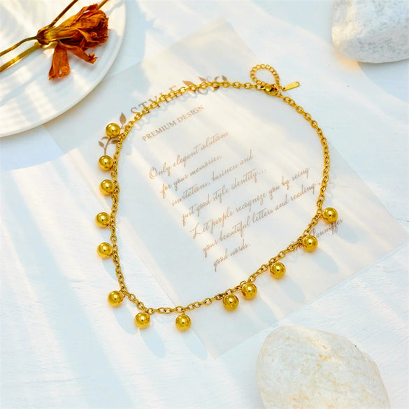 Necklace Stainless Steel Geometric Electroplating Chain Ball Bead Pendant