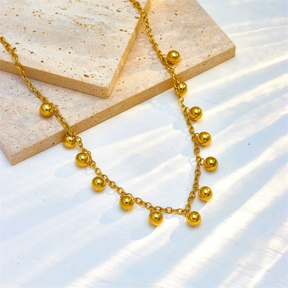 Necklace Stainless Steel Geometric Electroplating Chain Ball Bead Pendant