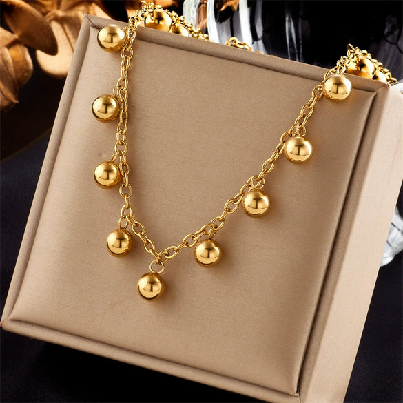 Necklace Stainless Steel Geometric Electroplating Chain Ball Bead Pendant