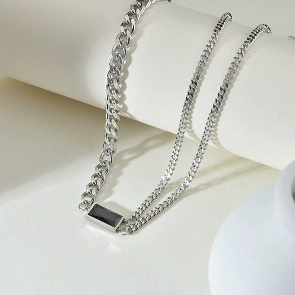 Necklace Stainless Steel Geometric Electroplating Hiphop Square