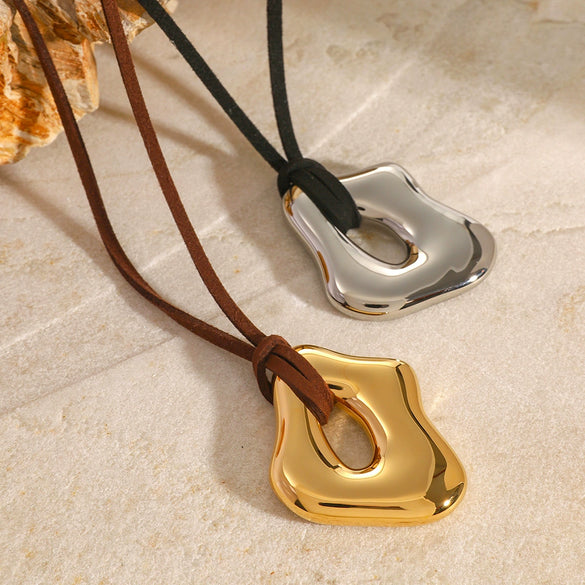 Necklace Stainless Steel Geometric Electroplating Liquid Smooth Hollow Pendant Korean Velvet Chain For Women